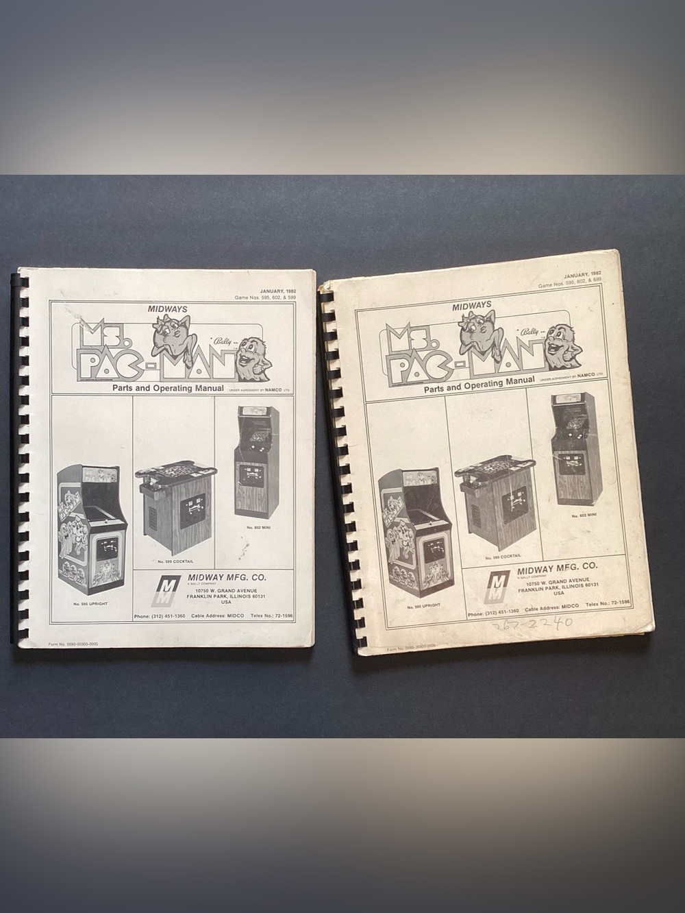 Vintage 1982 Two Ms. Pac-Man Arcade Parts & Operating Manuals Midway Bally